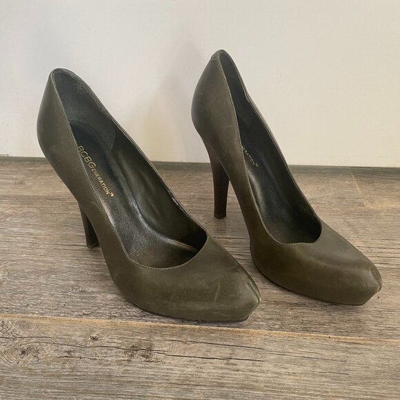 BCBGeneration Holmy Genuine Dark Leather Olive Green Hidden Platform Stilettos - Picture 3 of 10
